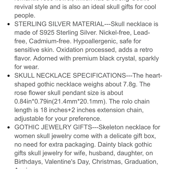 Aututer Sterling Silver Skull and Rose Necklace NIB - Picture 7 of 12